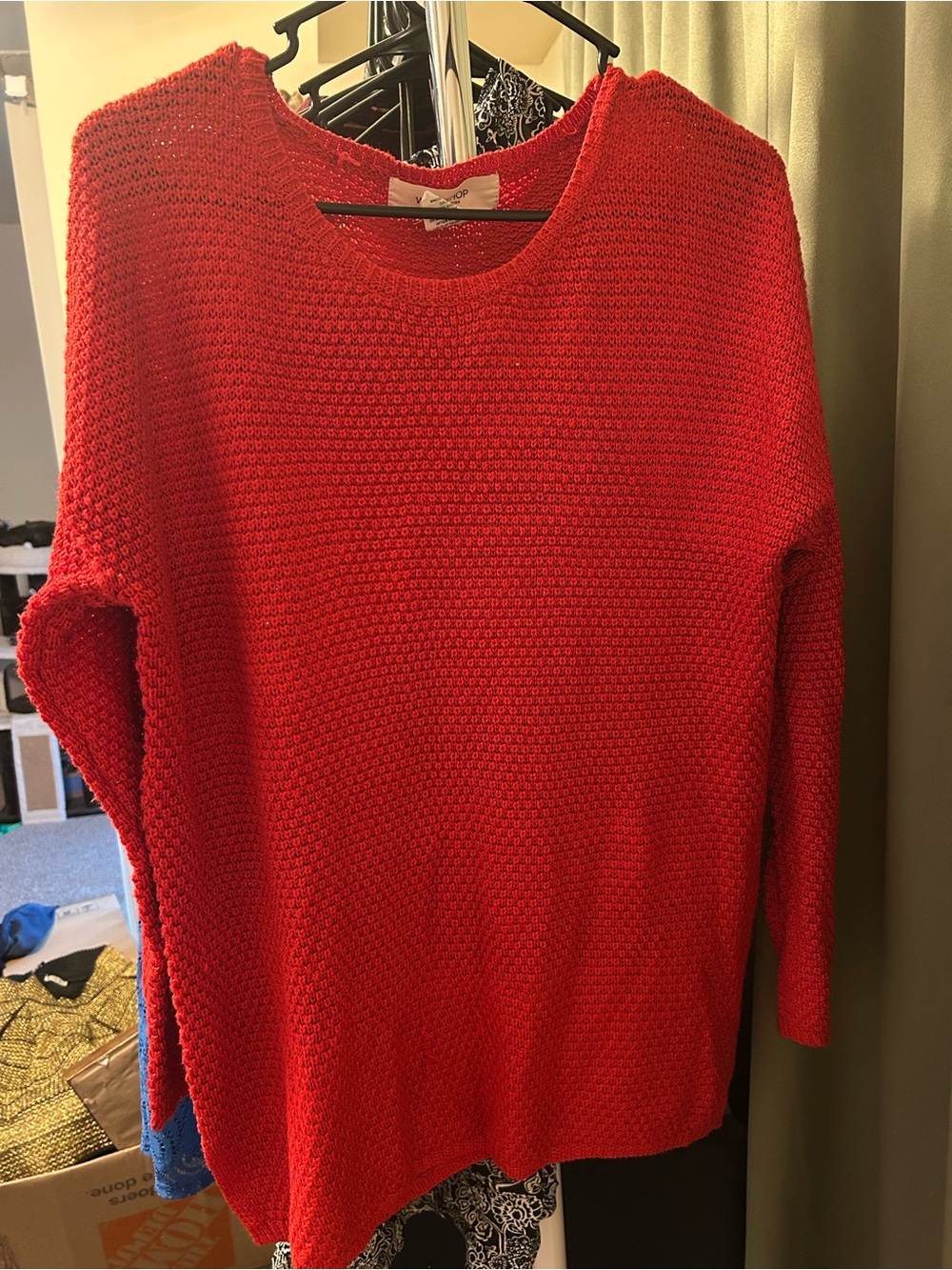 Red Textured Crewneck Sweater